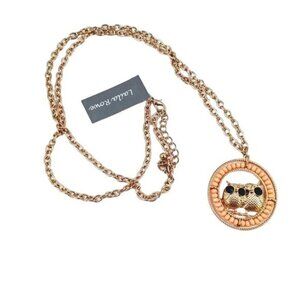 NWT Laila Rowe Long Gold Tone & Peach Owl Necklace